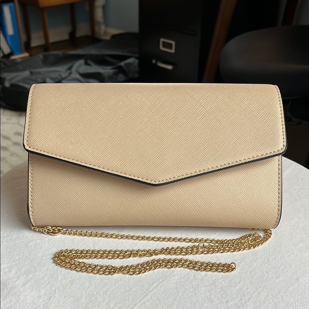 Cream Envelope Clutch with Gold Chain